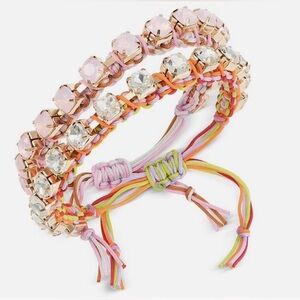 On 34th Gold-Tone 2-Pc Set Color Crystal Pink Friendship Style Bracelet NWT